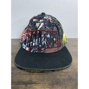 Marvel Comics Snapback Hat Adult All Over Print Embroidered Logo Flat Brim Cap